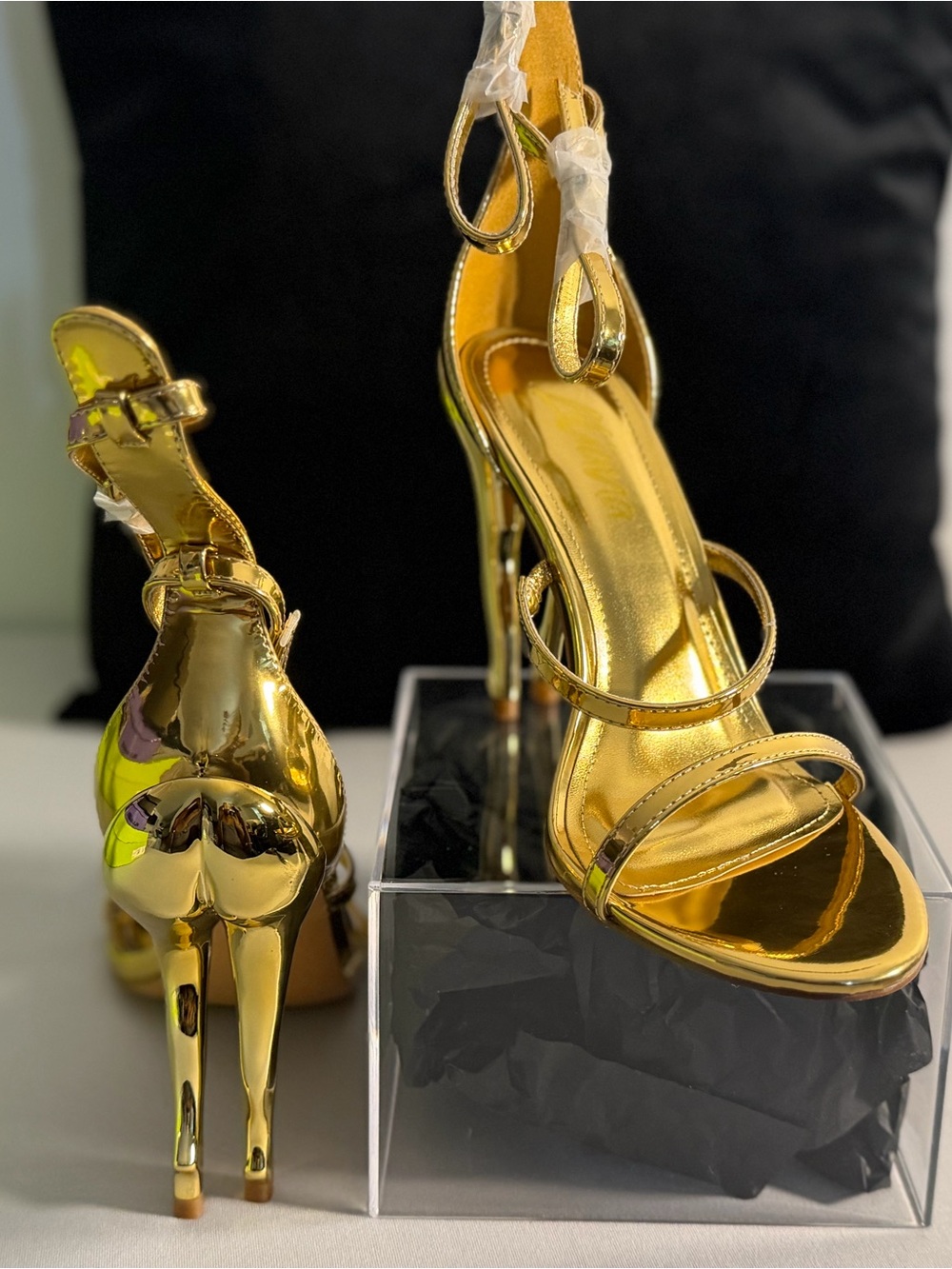 Liliana Shiny Gold Metallic Strappy Stiletto Sandals